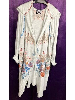 S Biya Embroidered Cotton Duster Lagenlook Floral W Hood Johnny Was Kimono